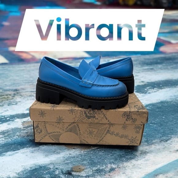 Free People Lyra Lug Sole Leather Loafers in Baywatch Blue size 36 US 6 - Picture 12 of 12